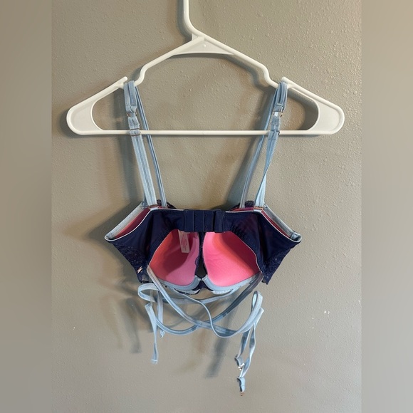 🚫sold🚫Date Push Up Bra 34DD Navy Lace Bralette with Light Blue Straps - Picture 5 of 6
